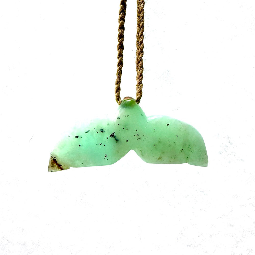 Australian Chrysoprase hand shaped whale tail pendant